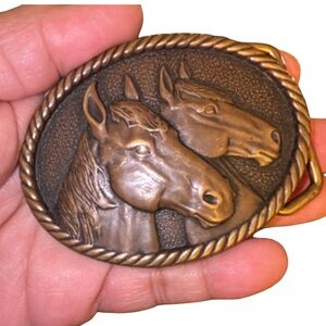 Vintage Brass Horse Belt Buckle
